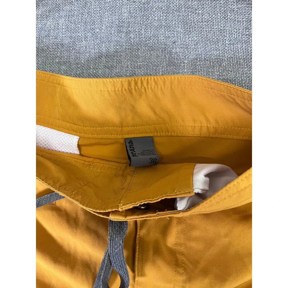 Prana Mens Mustard Yellow Board Shorts Swim Trunks Size 36 Lace Up Back Pocket
